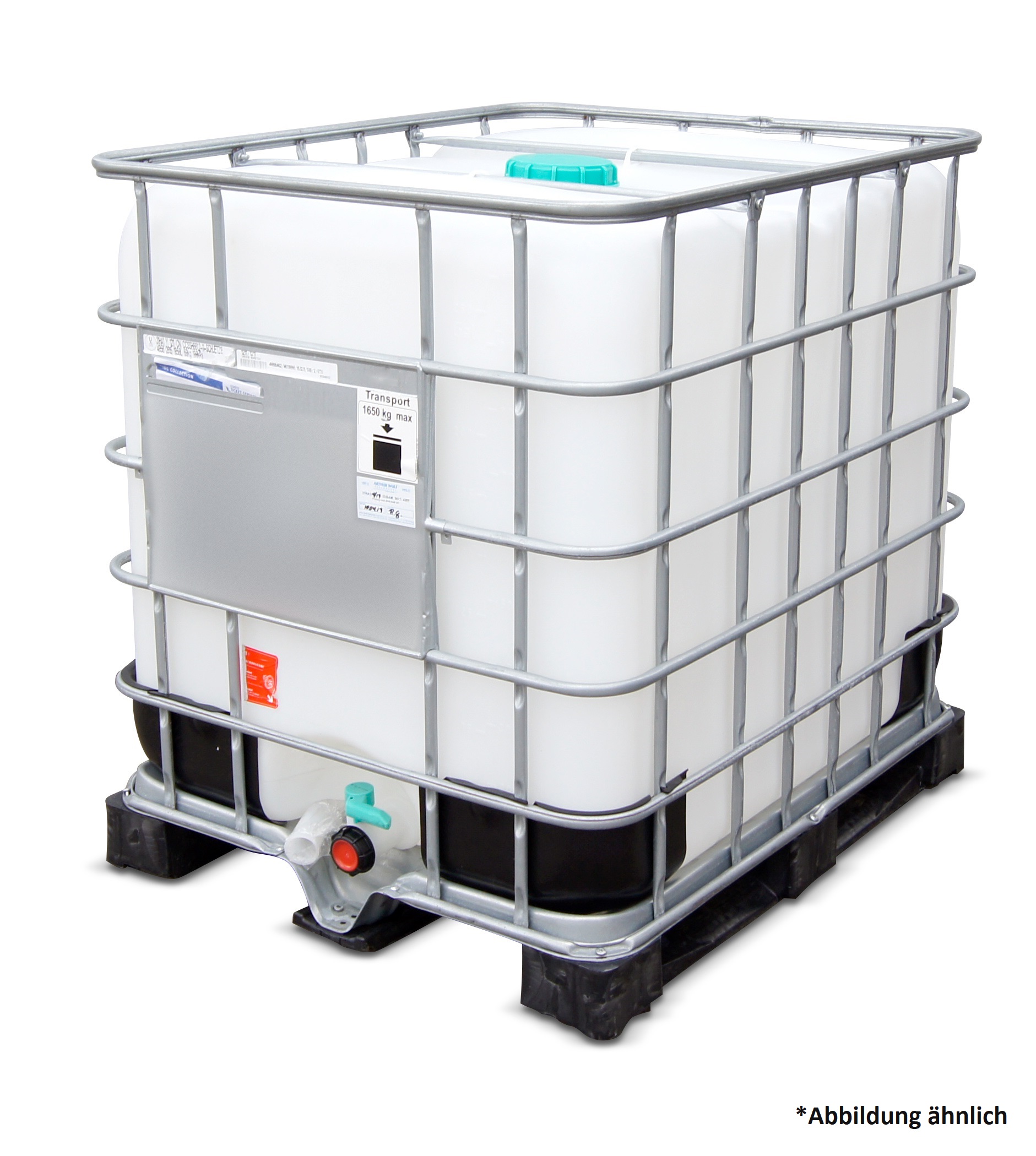 1000 L IBC Container, Kunststoffpalette, gebraucht gereinigt, 150/80, UF, UN