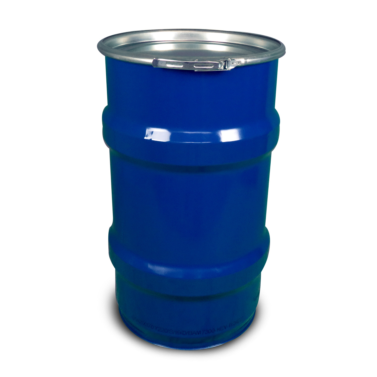 120 L Stahldeckelbehälter, lackiert, blau 5010, UN Zulassung
